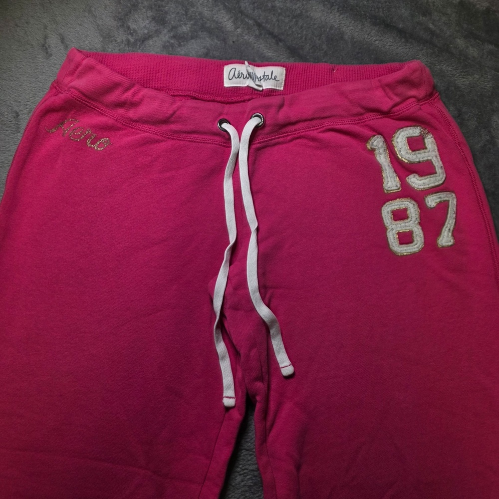 Vintage Y2k Aeropostale Sweatpants Large Pink 1987 Aero Fleece Drawstring Jogger